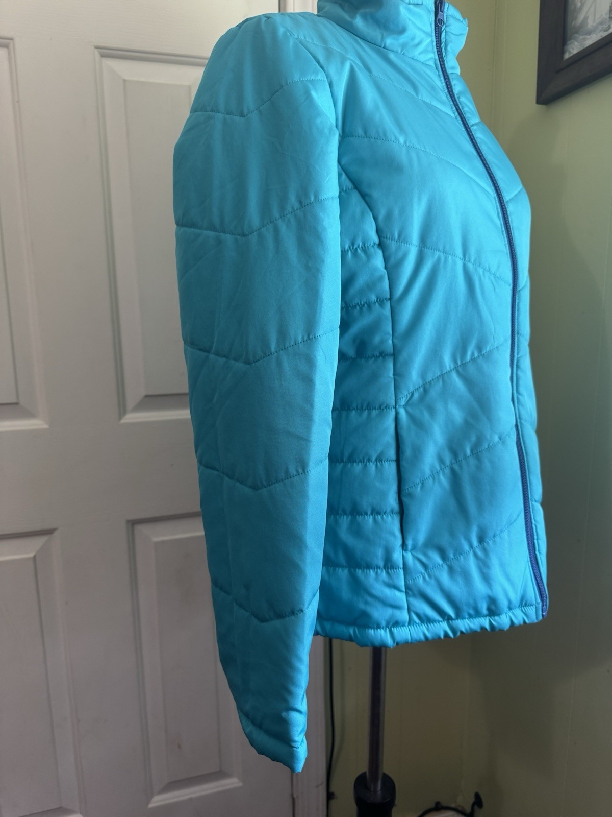 Faded Glory Full Zip Quilted Puffer Women’s Aqua Falls Jacket Size M