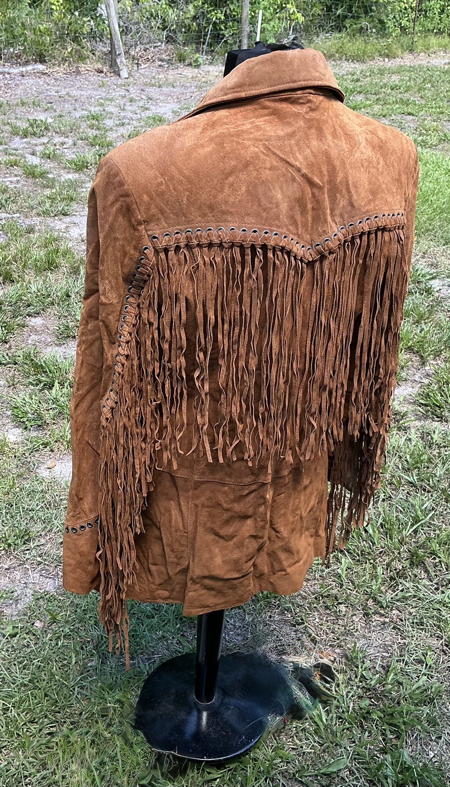 VINTAGE CRIPPLE CREEK LEATHER brown FRINGE JACKET SIZE L WESTERN SUEDE TASSEL