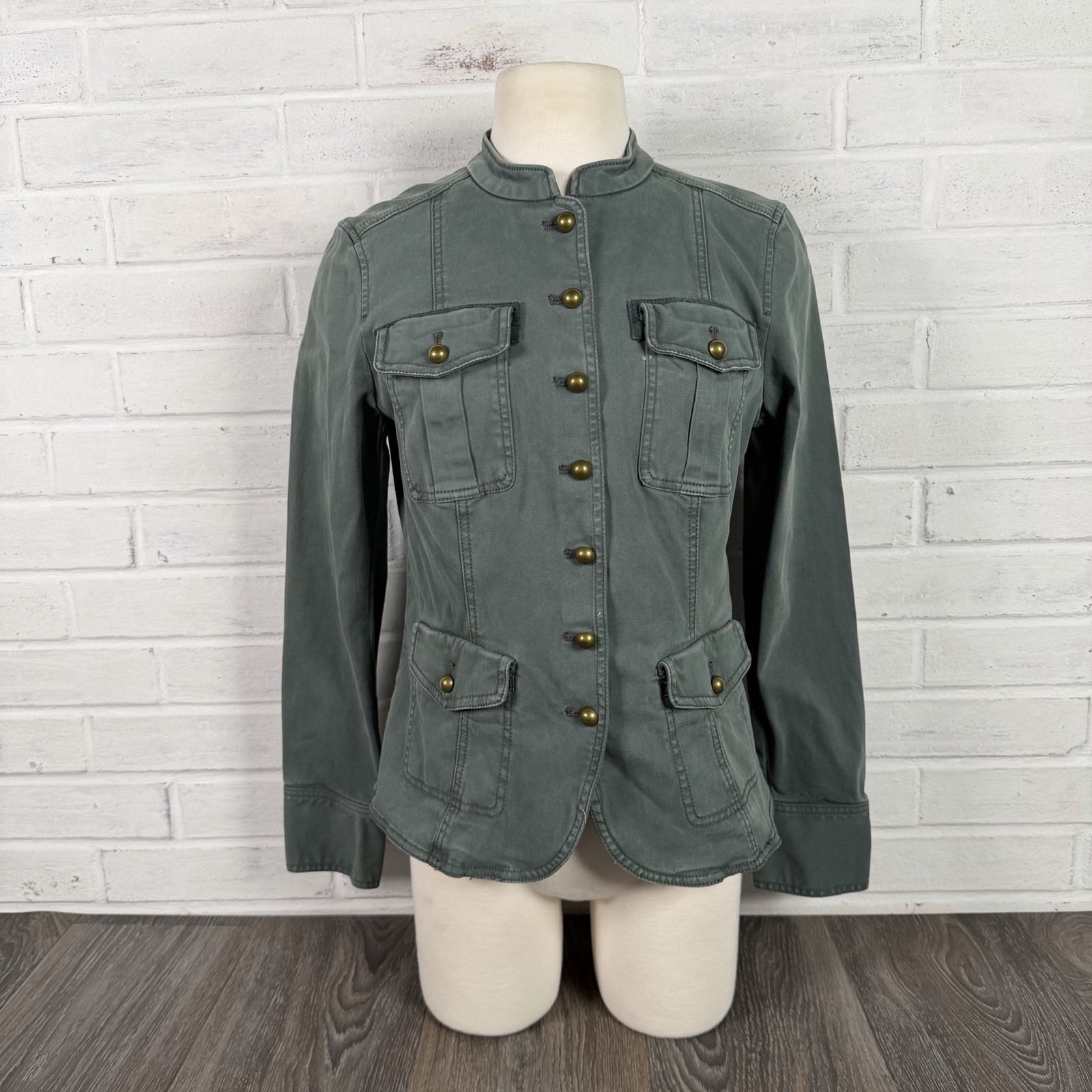 White House Black Market Military Jacket Women Sz 8 Cool Olive Green Button NWT