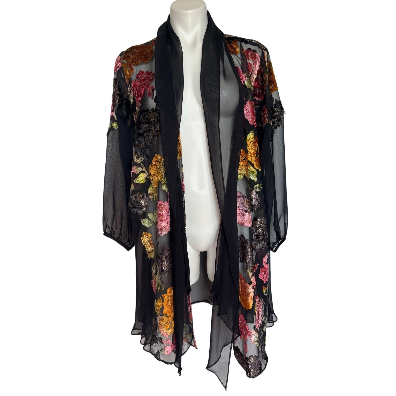 VTG Victoria’s Secret Gold Label Sheer Kimono Velvet Burnout Glitter Whimsygoth