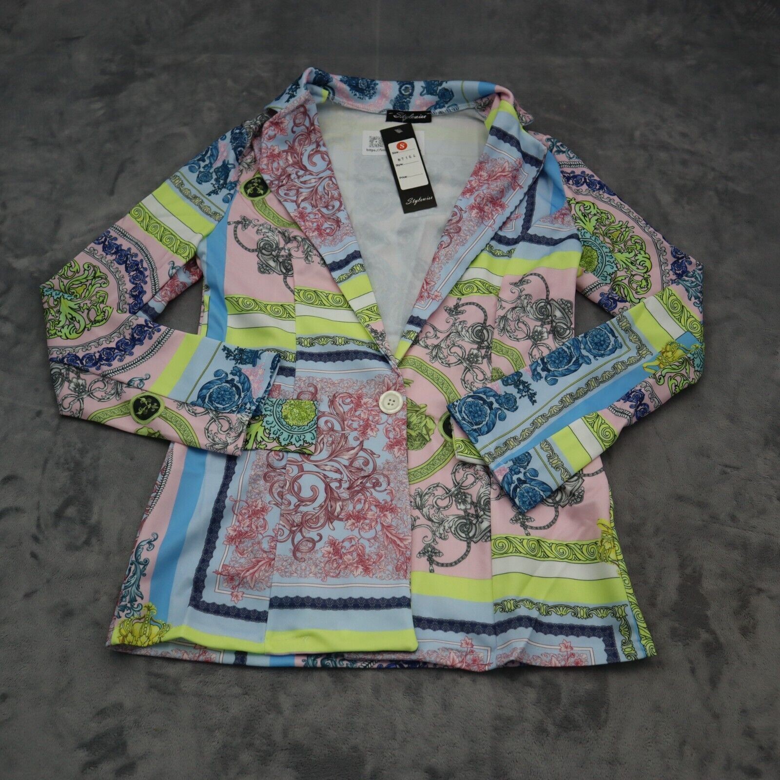 Stylewise Blazer Womens S Pink Blue Green Printed One Button Fashionable Coat