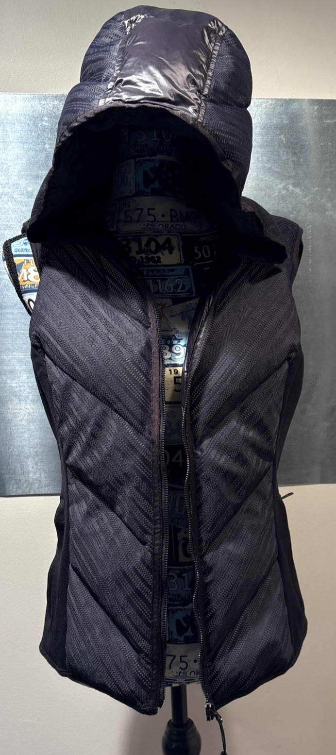Mesh Front Running Vest Reflective Hooded Zip Blanc Noir Down Chevron Black L