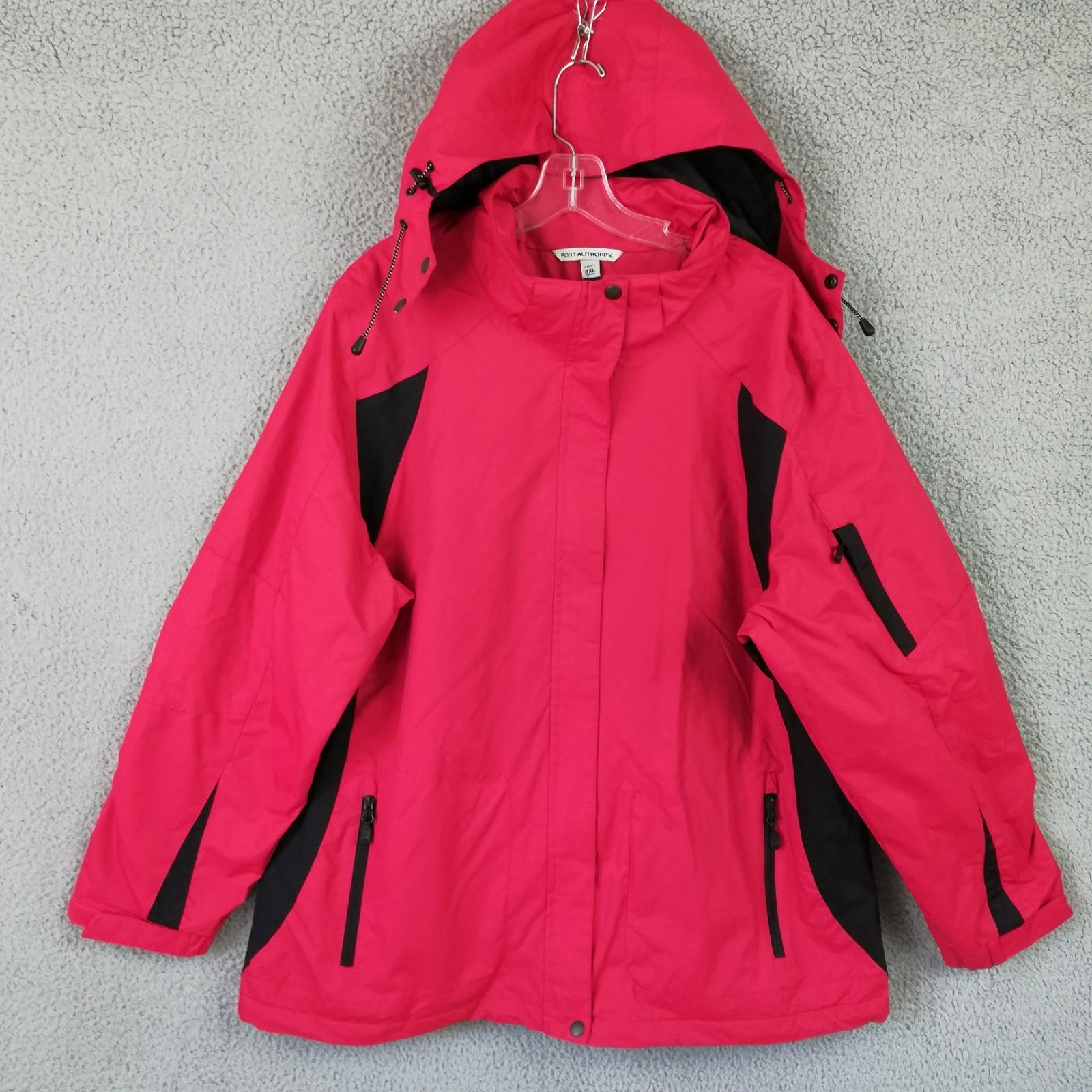 Port Authority Womens Jacket Waterproof Hooded Red Black Full Zip 3XL New
