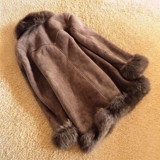 Real Mouton Fur Coat Shearling Jacket Spain Warm Brown M