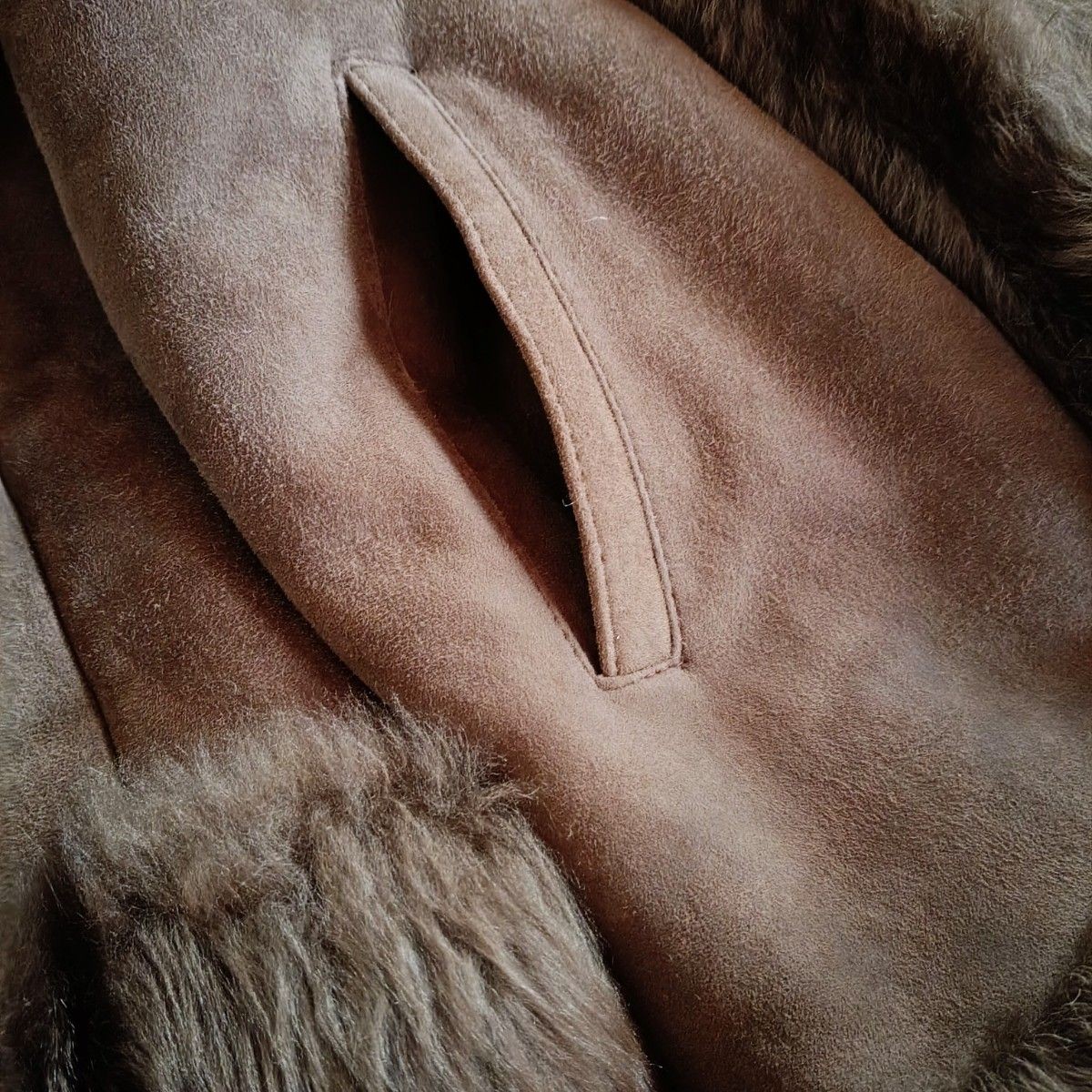 Real Mouton Fur Coat Shearling Jacket Spain Warm Brown M