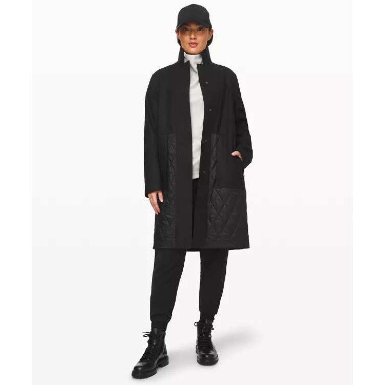 Lululemon Roam Far Wool Coat Heathered Black Size 12 Wool Blend