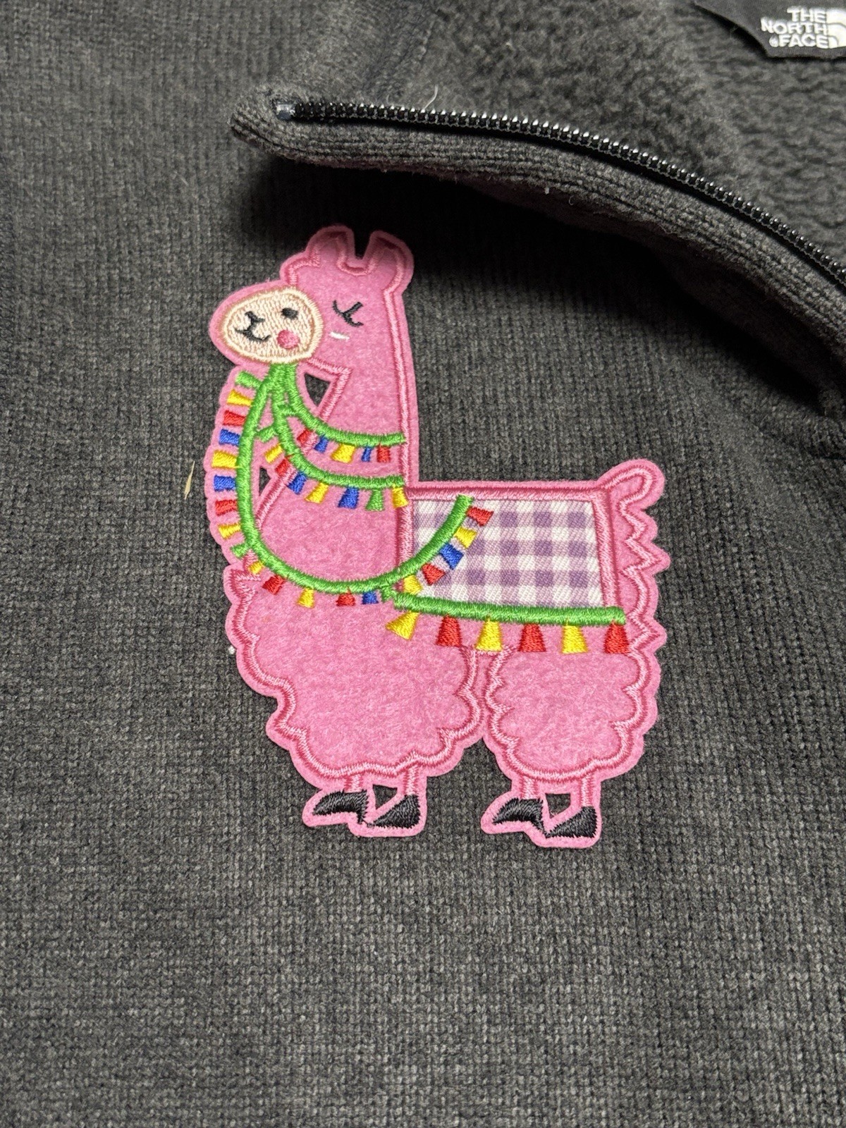 The North Face Womens XL Full Zip Fleece Jacket Gray Llama Patch Embroidered