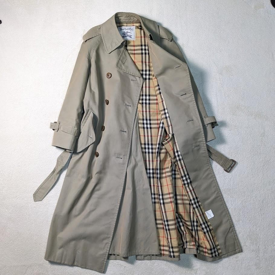 Burberrys Vintage Trench Coat Nova Check Beige S 100% Cotton Auth