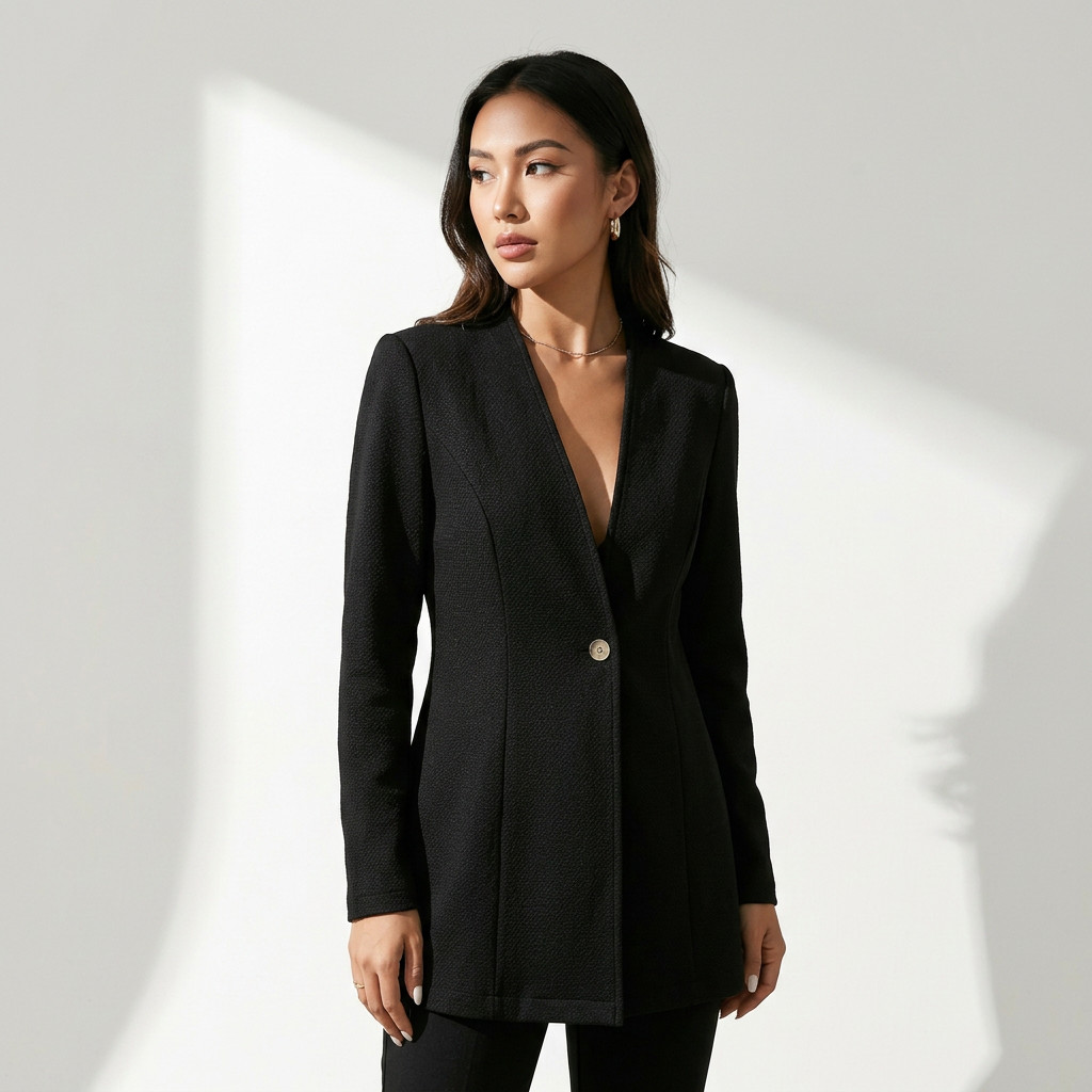 Textured Knit Single-Button Longline Blazer