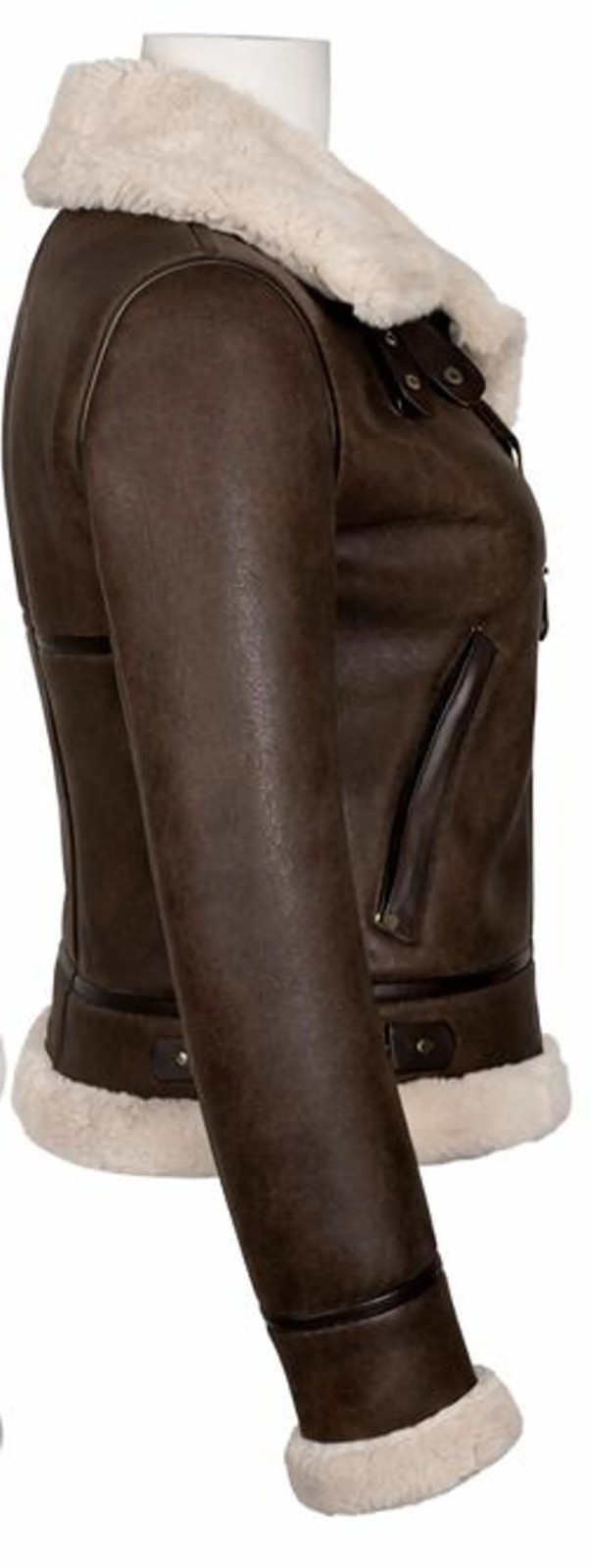 Women’s Brown 100% Real Sheepskin Leather Jacket Aviator Bomber Fur Lined Coat