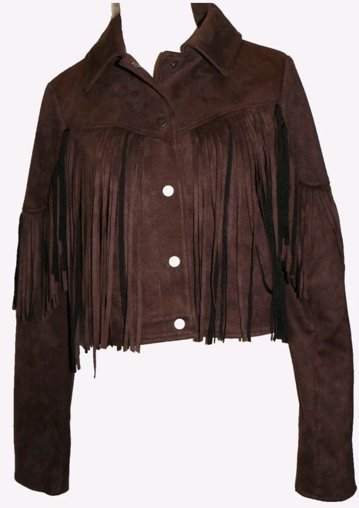 New With Tags Birch & Stone western brown fringe ladies lined jacket size small
