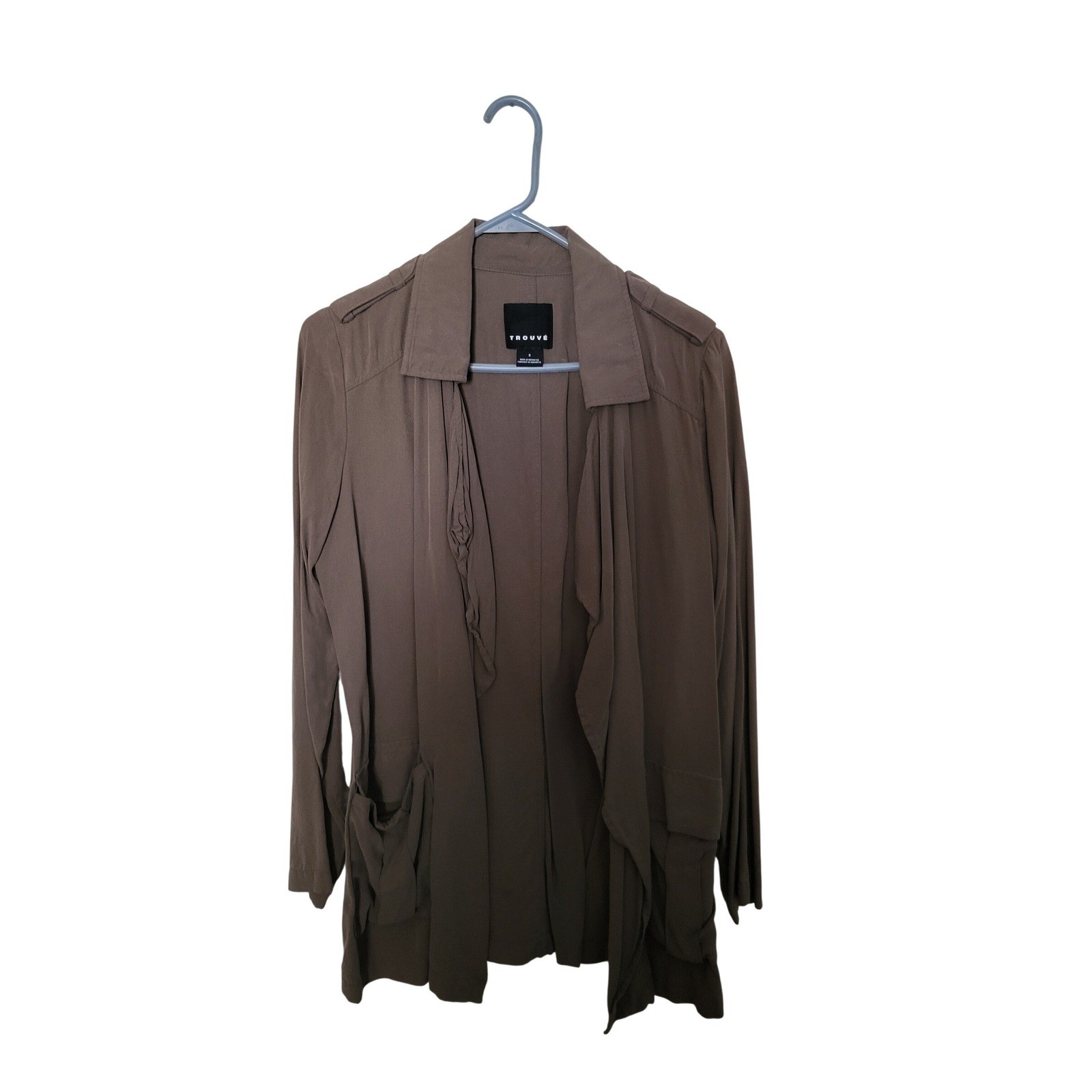 Trouvé Open Front Draped Jacket Womens Size S Taupe Brown Epaulettes Utility