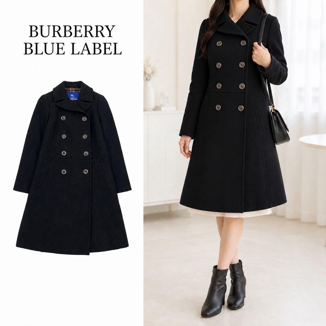 Burberry Check Pattern A Line Wool Elegant Coat