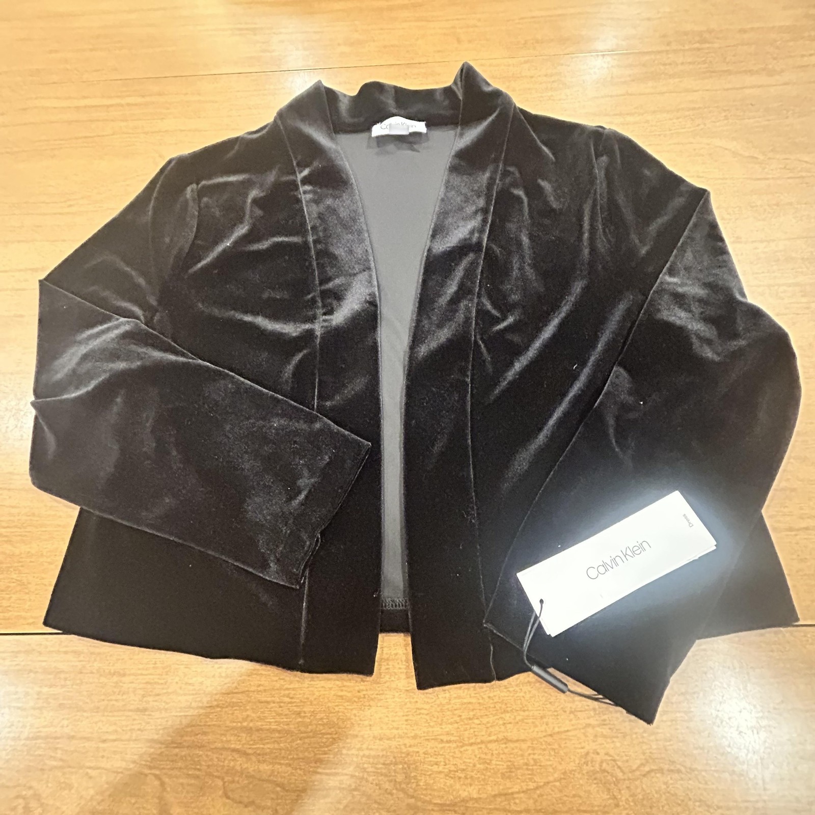 Calvin Klein Blazer Womens M Black Velvet Open Front Stretch Unlined Jacket