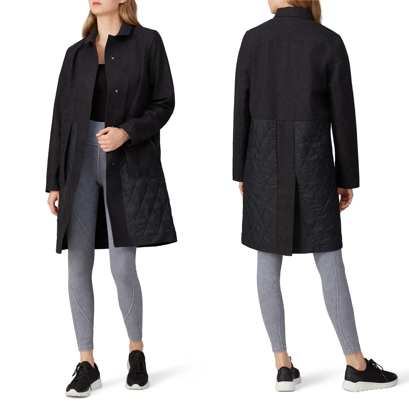 Lululemon Roam Far Wool Coat Heathered Black Size 12 Wool Blend