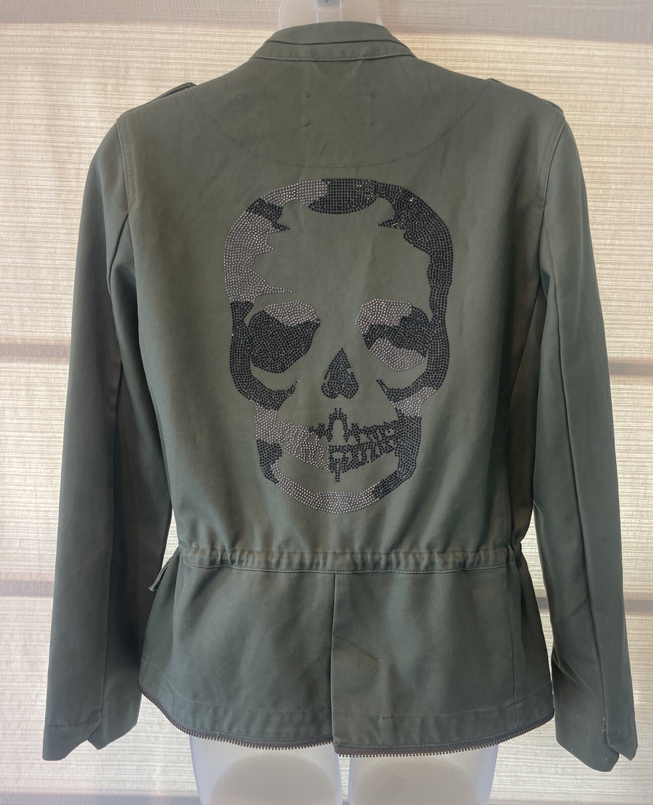 Zadig & Voltaire Olive Grunge Drawstring Military Jacket~Camo Skeleton Back~S