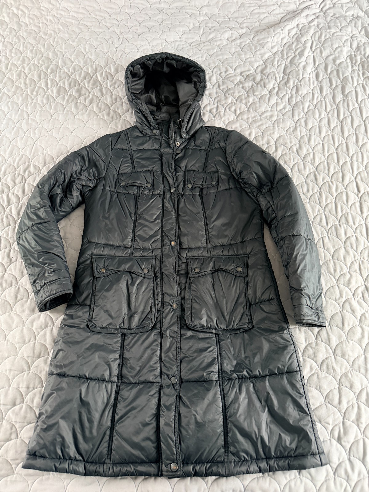 Women’s Barbour International Fairing Parka Quilted Black Jacket Size UK UK 1