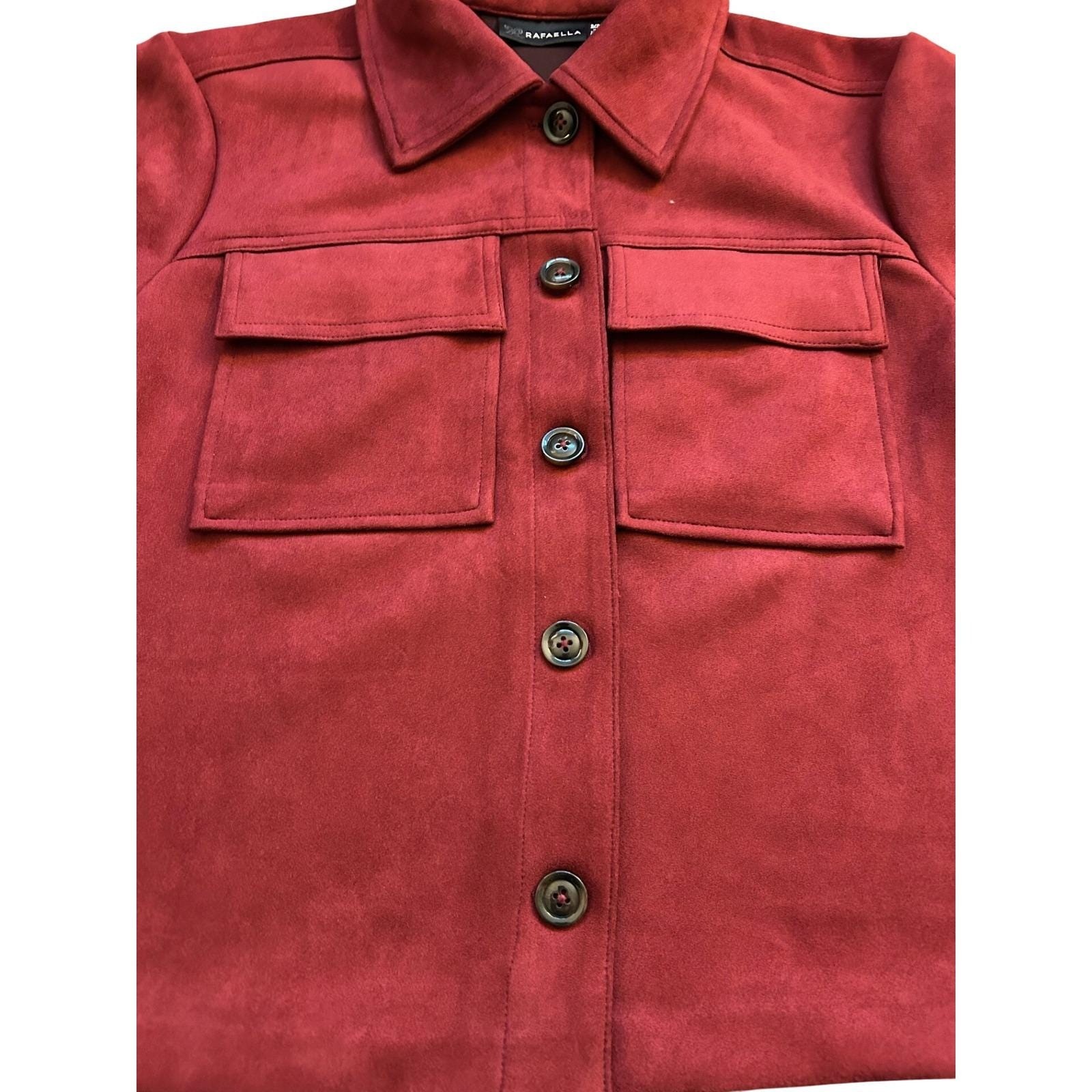 Rafaella Womens Faux Suede Shirt Jacket Cabernet Red Size S RSJFEO22 NWT
