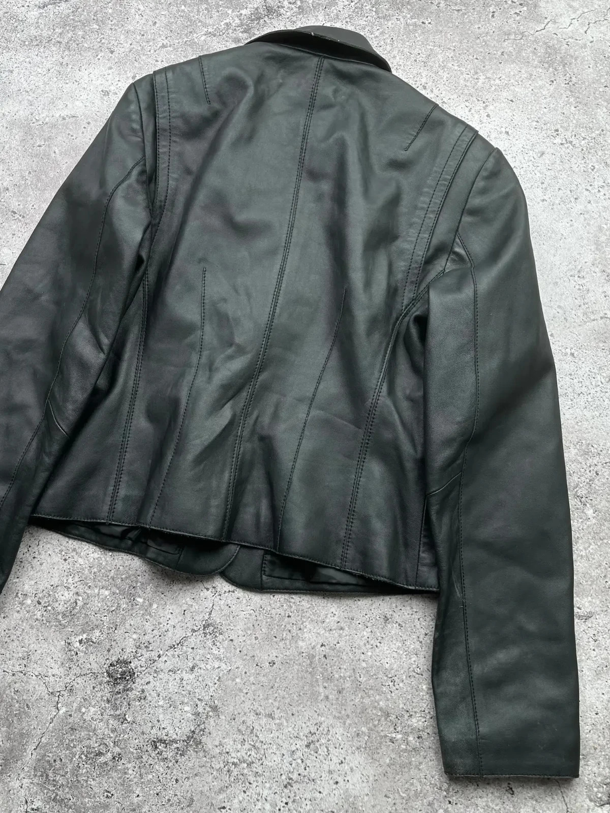 Y2K Black Leather Blazer Jacket Zip Pocket Tailored Coat Women’s Size S