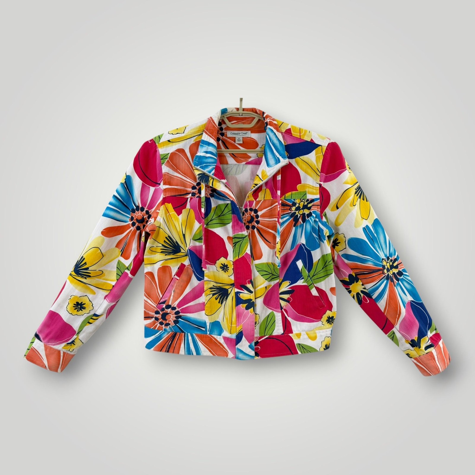 Coldwater Creek Jacket Womens Size 10 Multicolor Floral Twill Zip Front Cotton