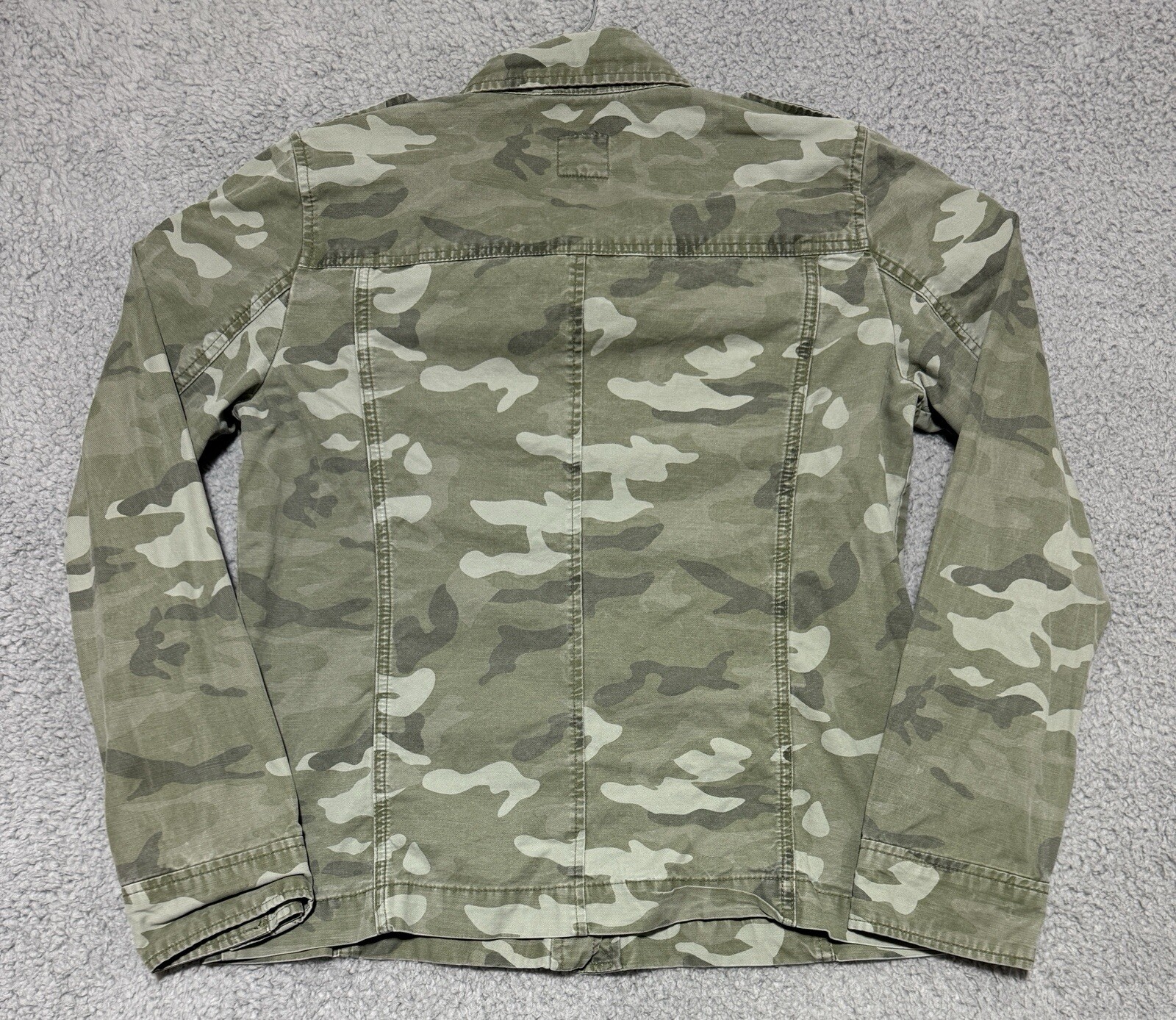 Gap Camo Utility Button Up Jacket Collared Shoulder Strap Green Womens Medium