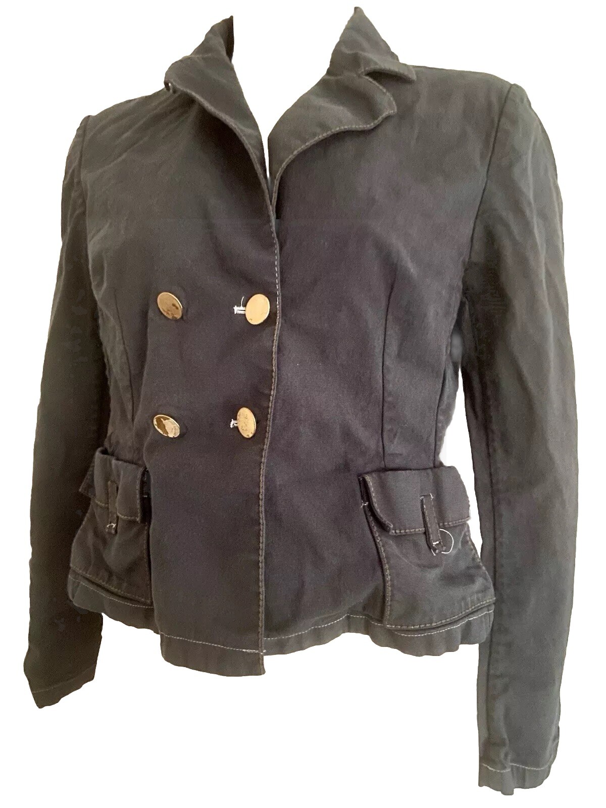 Vintage Paule Ka Crop Jacket Size 40 EU Dark Blue Contrast Trim Extra Button