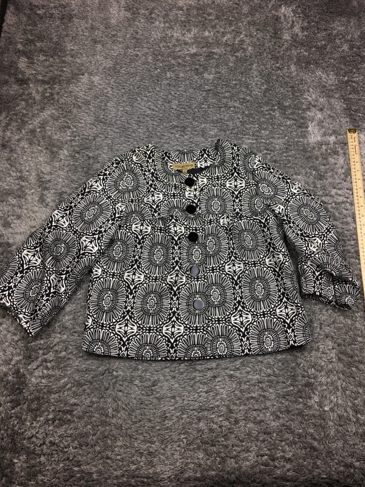 Notations Button Up Jacket Womens Size Small Black White Career Design