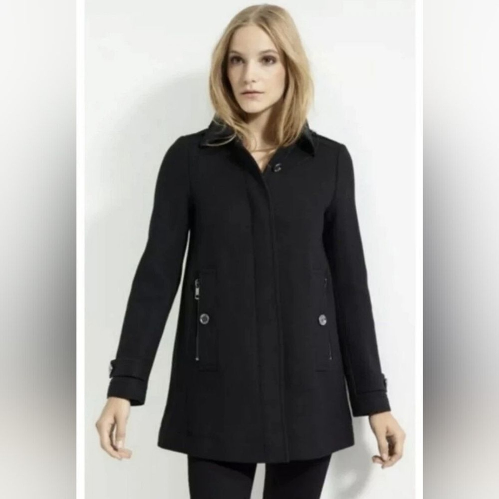 Dark NAVY Burberry Elmsby Women’s Wool-Blend Coat – Classic A-Line Jacket Sz 10