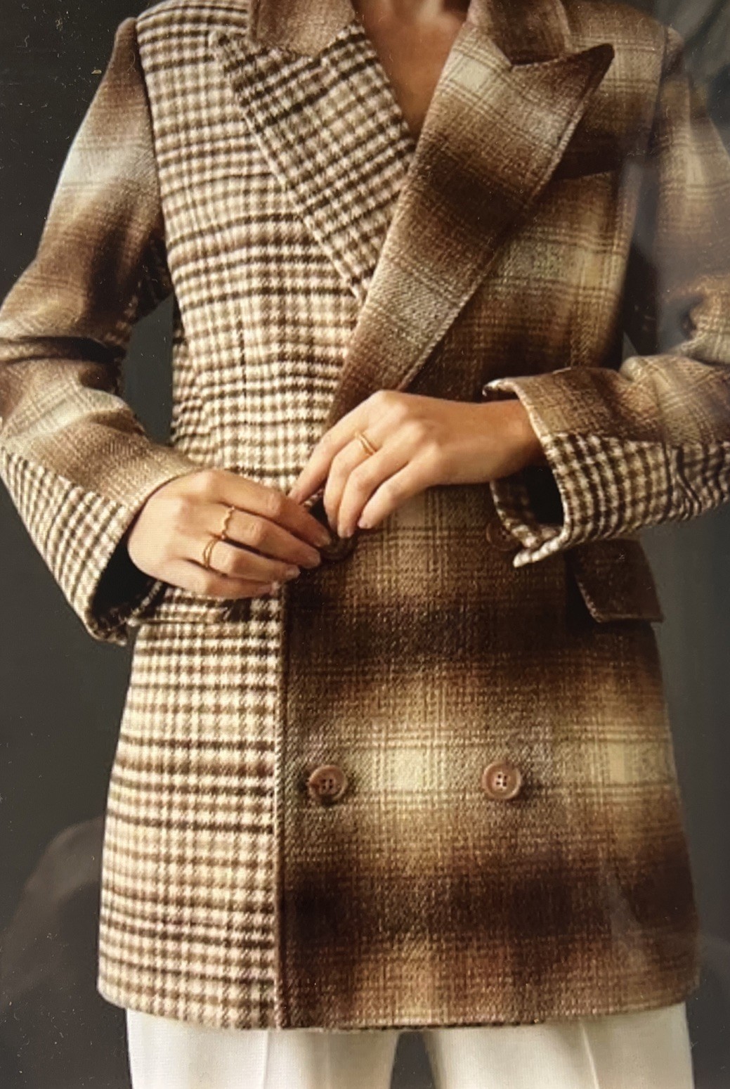 EXC COND AVEC LES FILLES WOMENS M MIXED PLAID DOUBLE BREASTED JACKET PEA COAT~