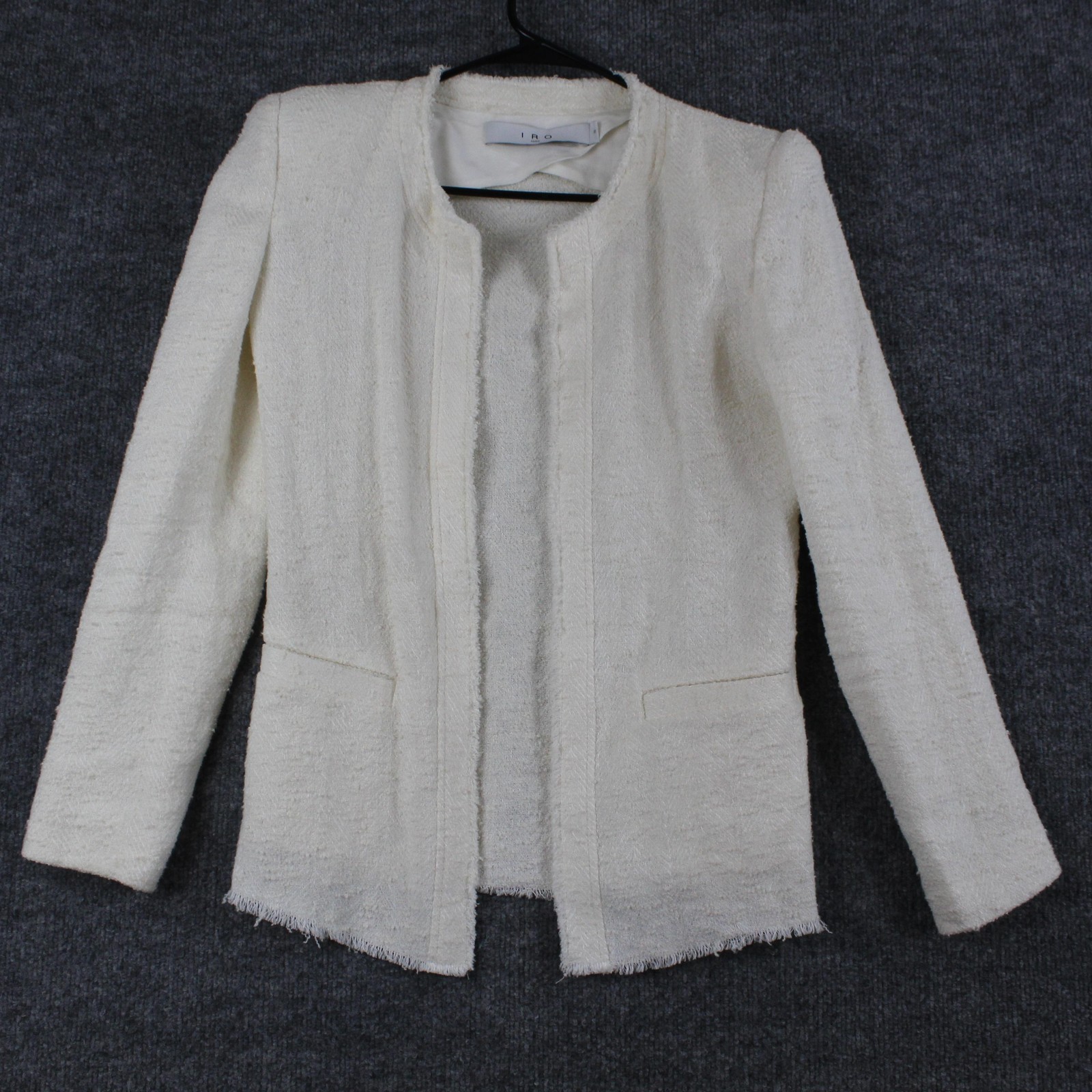 Iro Paris Blazer Women 32 Shavani White Tweed Fringe Edge Structured Jacket Chic