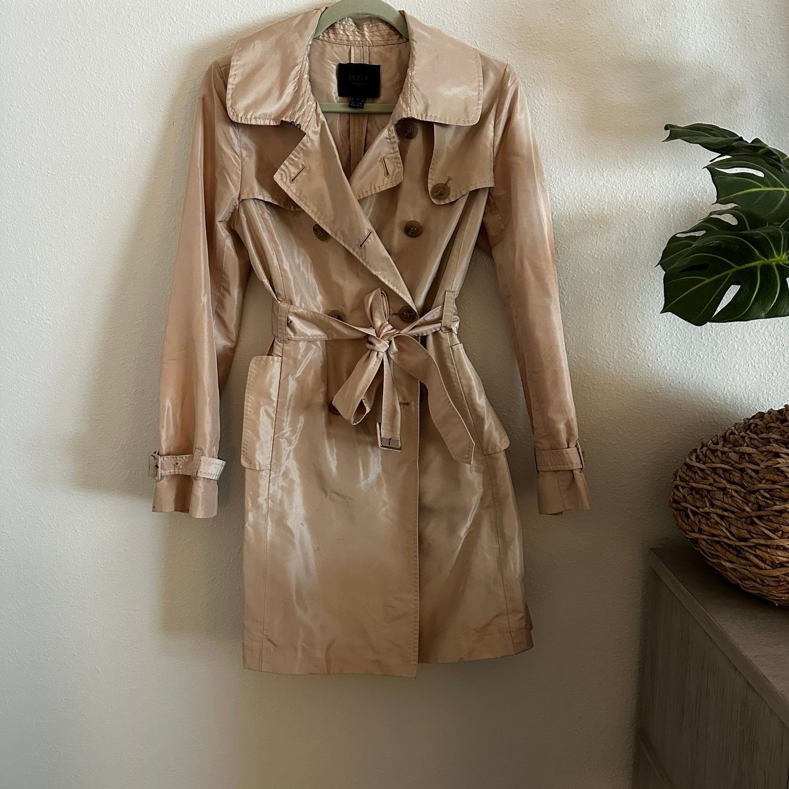 J. Crew Collection Blush Silk Taffeta Trench Coat Women’s Size 6 Classic