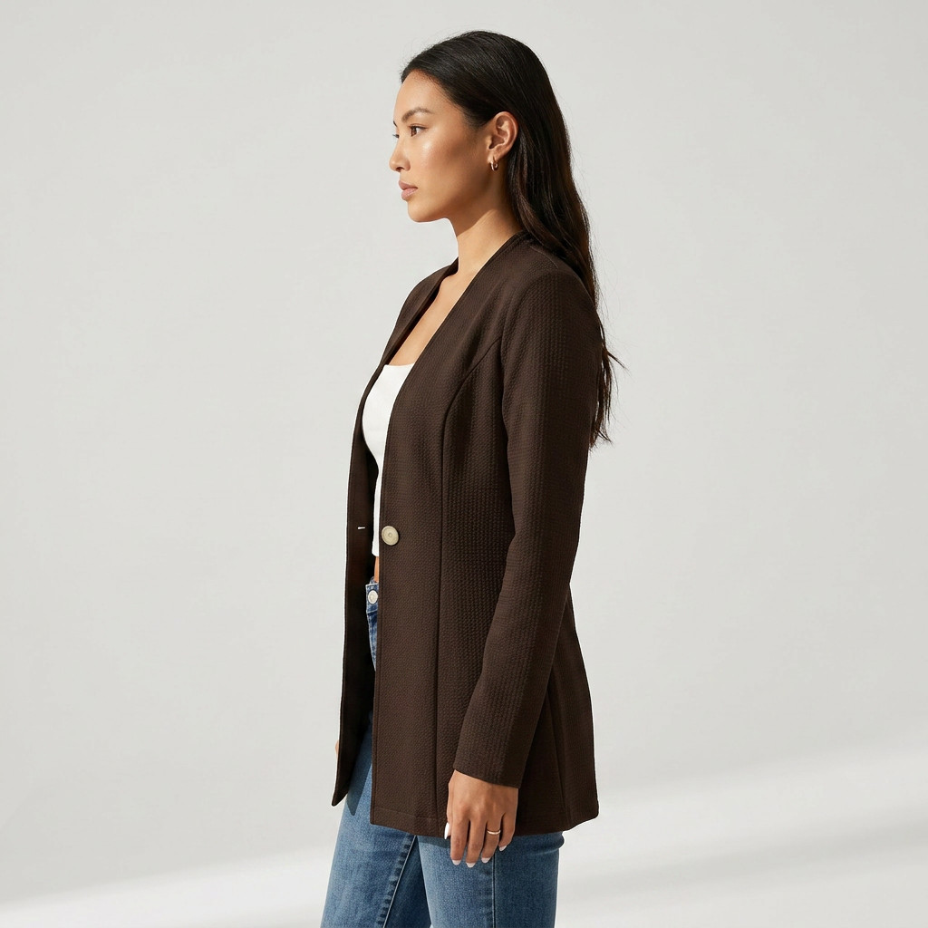 Textured Knit Single-Button Longline Blazer