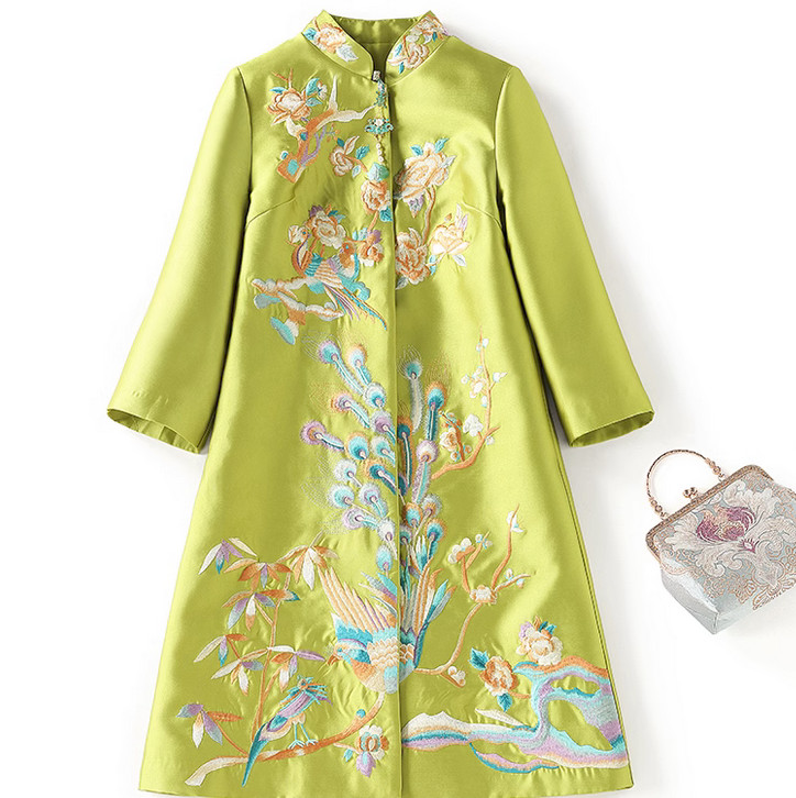 Womens Tang Jackets Silk Chinese Style Retro Single Embroidered Windbreaker SZ