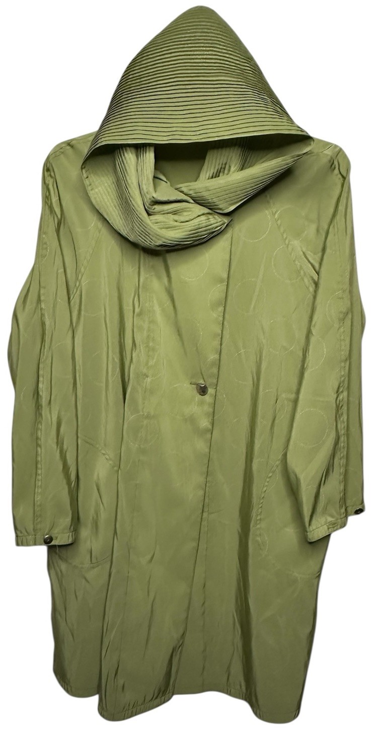 MYCRA PAC Reversible Hooded Rain Coat Sz S/M Donatella Citrus Green Packable USA