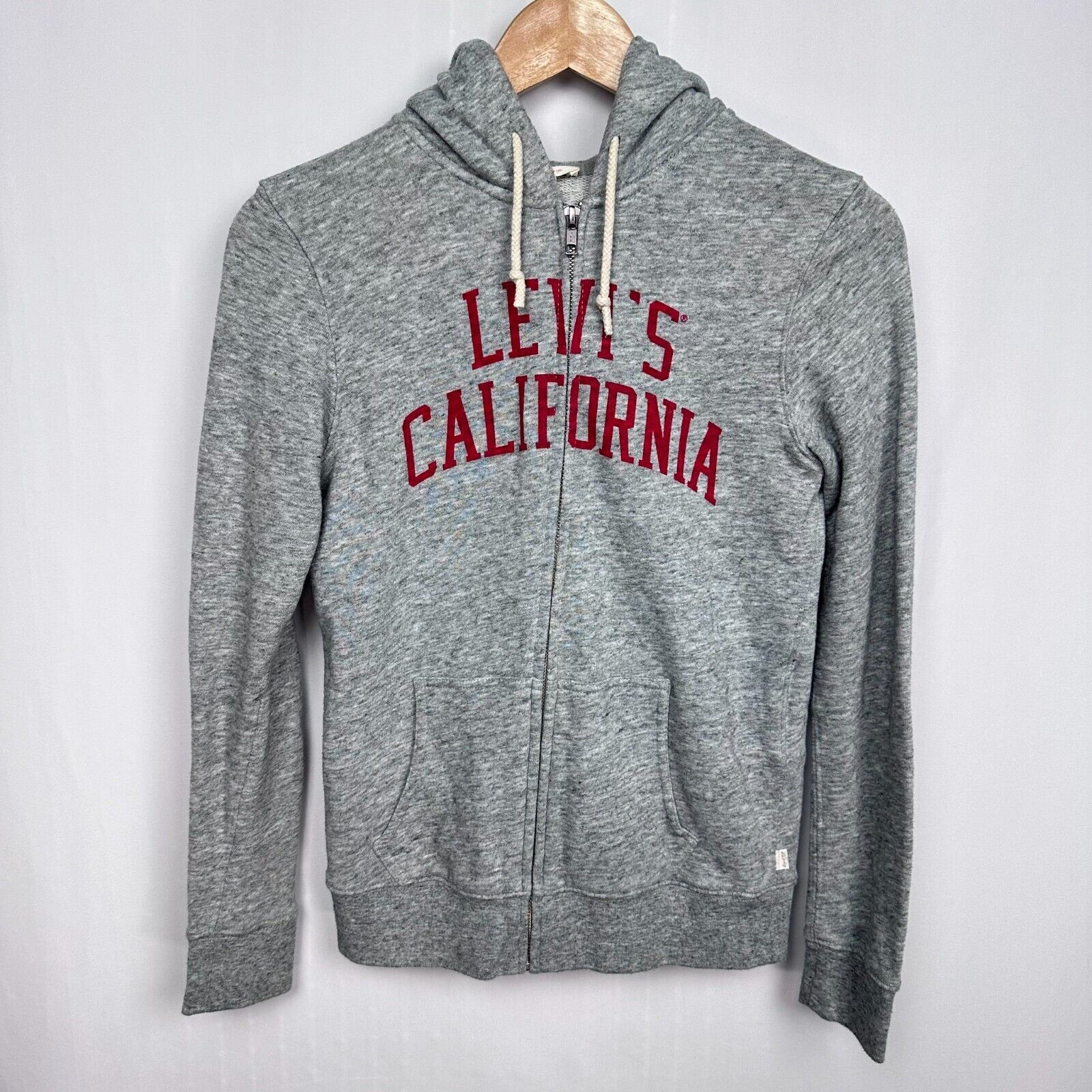 Levi’s Graphic Print Hoodie Sweatshirt Jacket Sz XS Heathered Gray Knit Full Zip