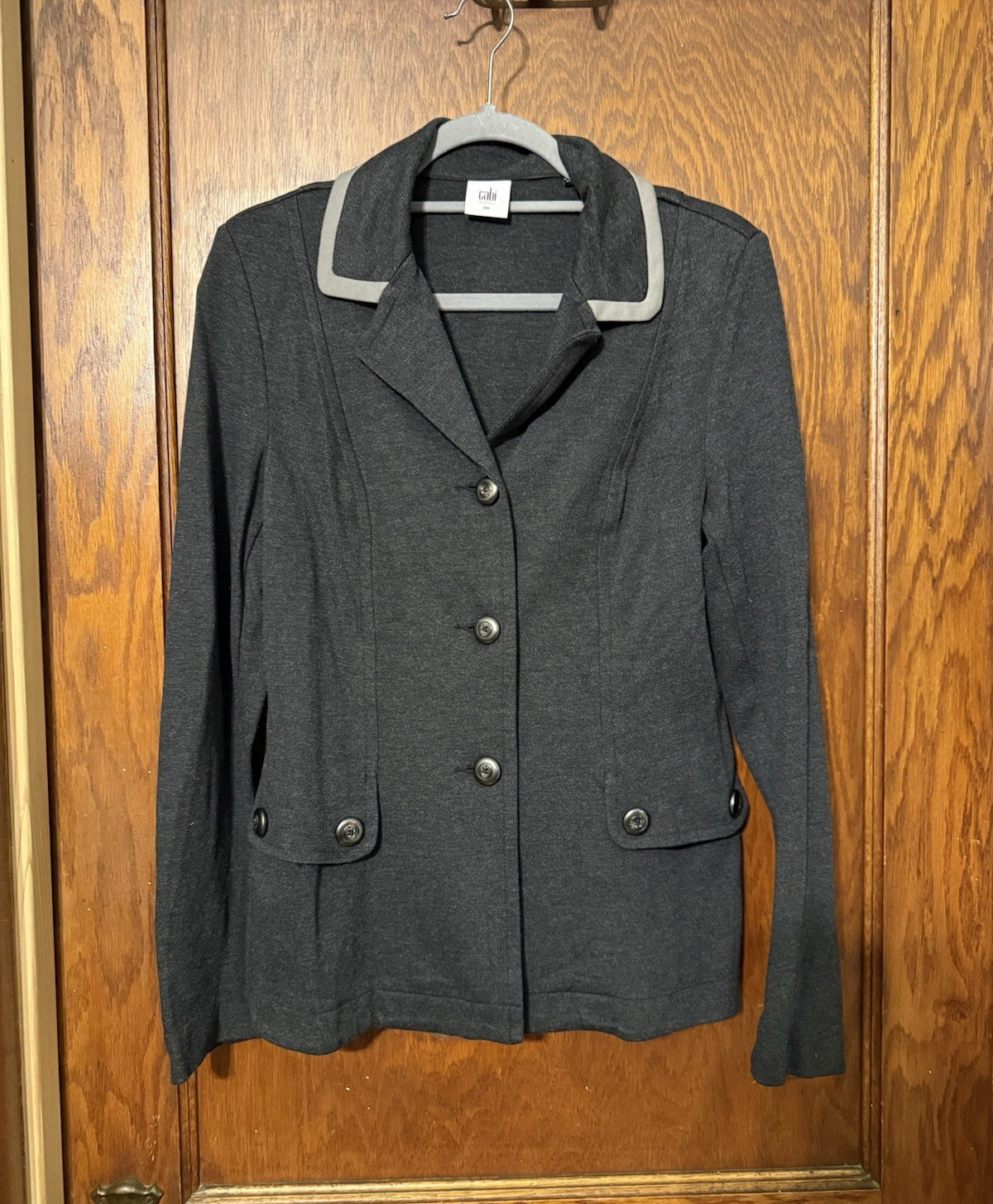 CAbi Women’s Gray Collared Button Front Lined Blazer Jacket Long Sleeve S