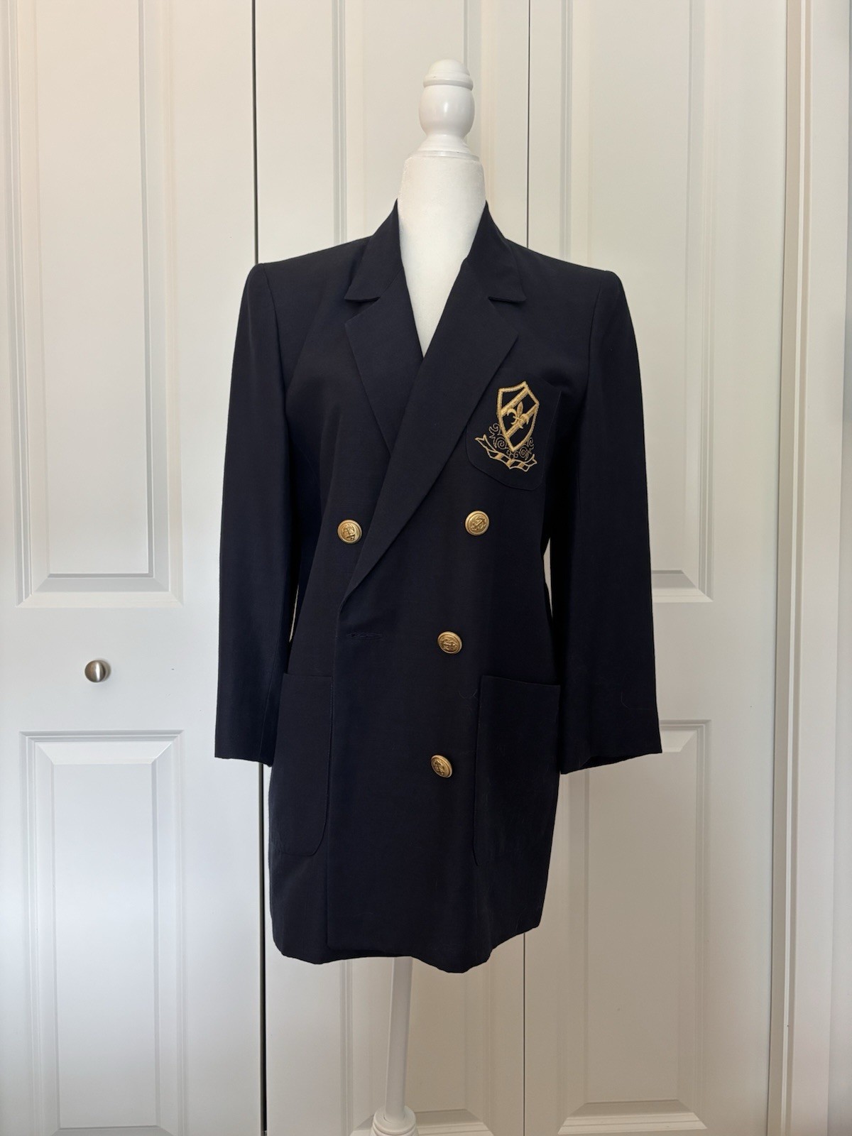 The Icing Women’s Navy Double Breasted Crest Blazer Mid-Length Size 4