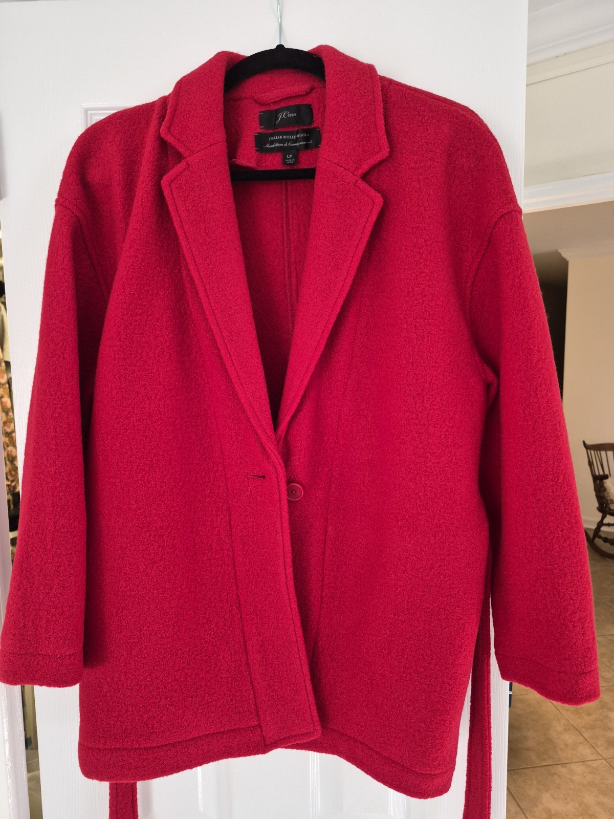 J.Crew Women’s Red Italian Wrap Coat Belted Button Collared Pockets Petite LP
