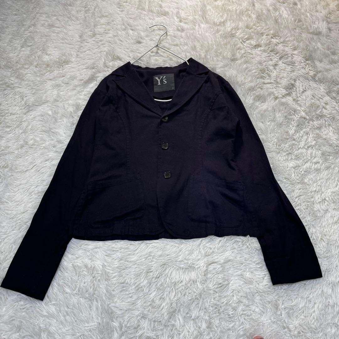 USED Y’S TAILORED JACKET, SHORT LENGTH, DARK NAVY, SIZE 1, 100% COTTON. GOOD