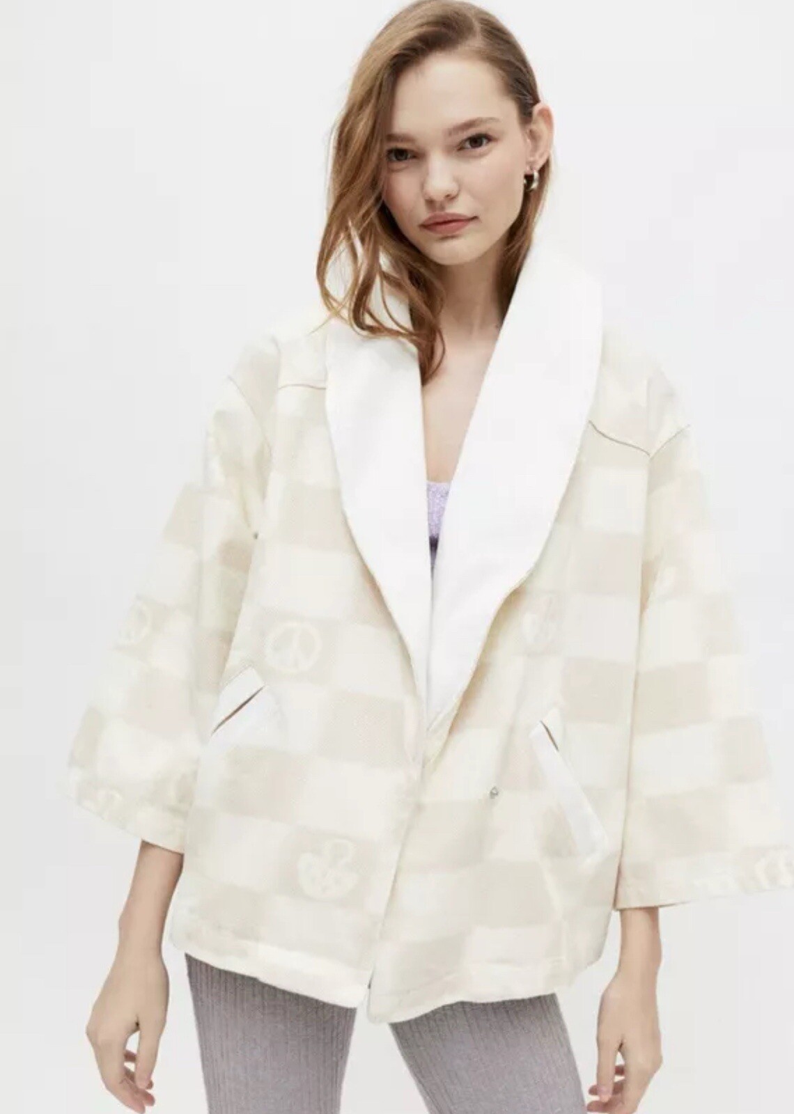 Urban Outfitters Wide Sleeve Oversized Mushroom Checkerboard Wrap Jacket XS/S