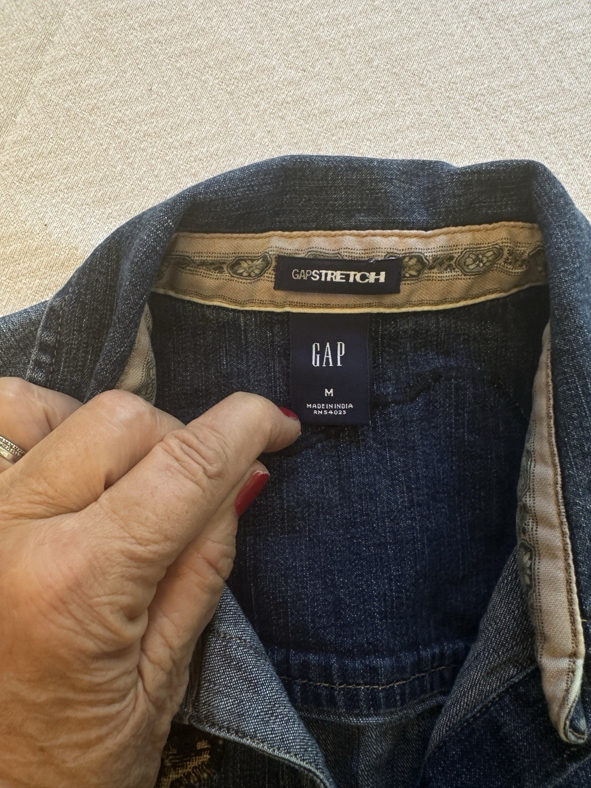Vtg Y2K GAP Womens Motorcycle Brocade Appliqué Up Cycled Trucker Denim Shacket M