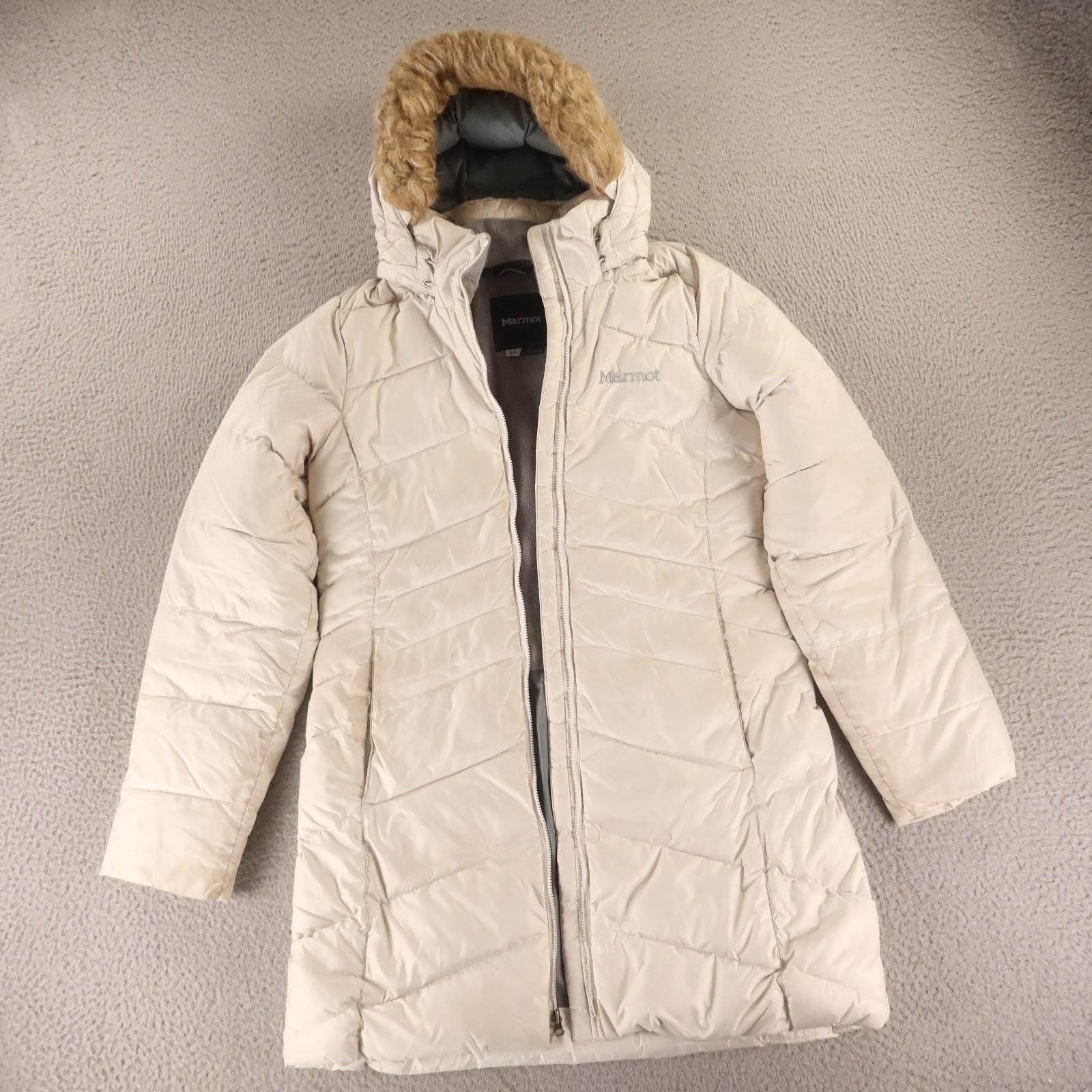 Marmot Jacket Womens S Off White Quilted Polyester Duck Down Coat Puffer Jacket