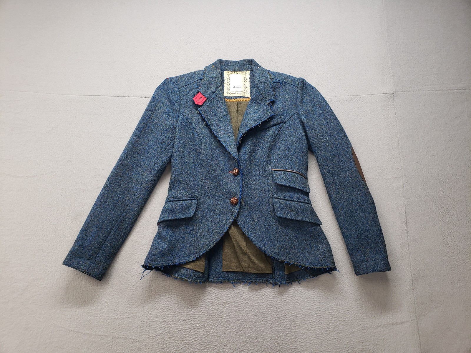 Elevenses Women Blazer Jacket 6 Blue Tweed Single Breasted Pockets Collar Formal