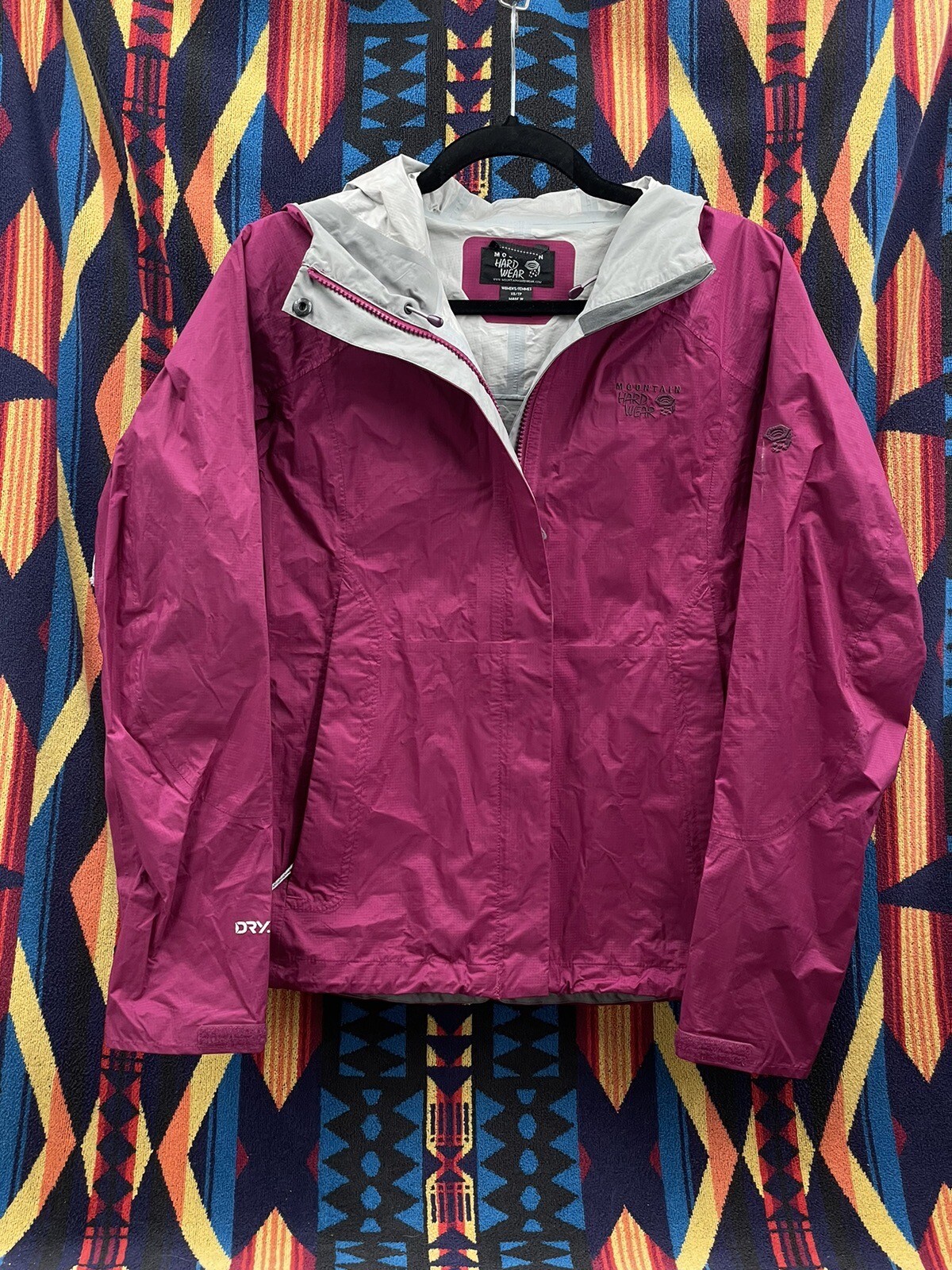 Mountain Hardwear Dry Q Women’s Size XS Pink Full Zip Hooded Rain Jacket