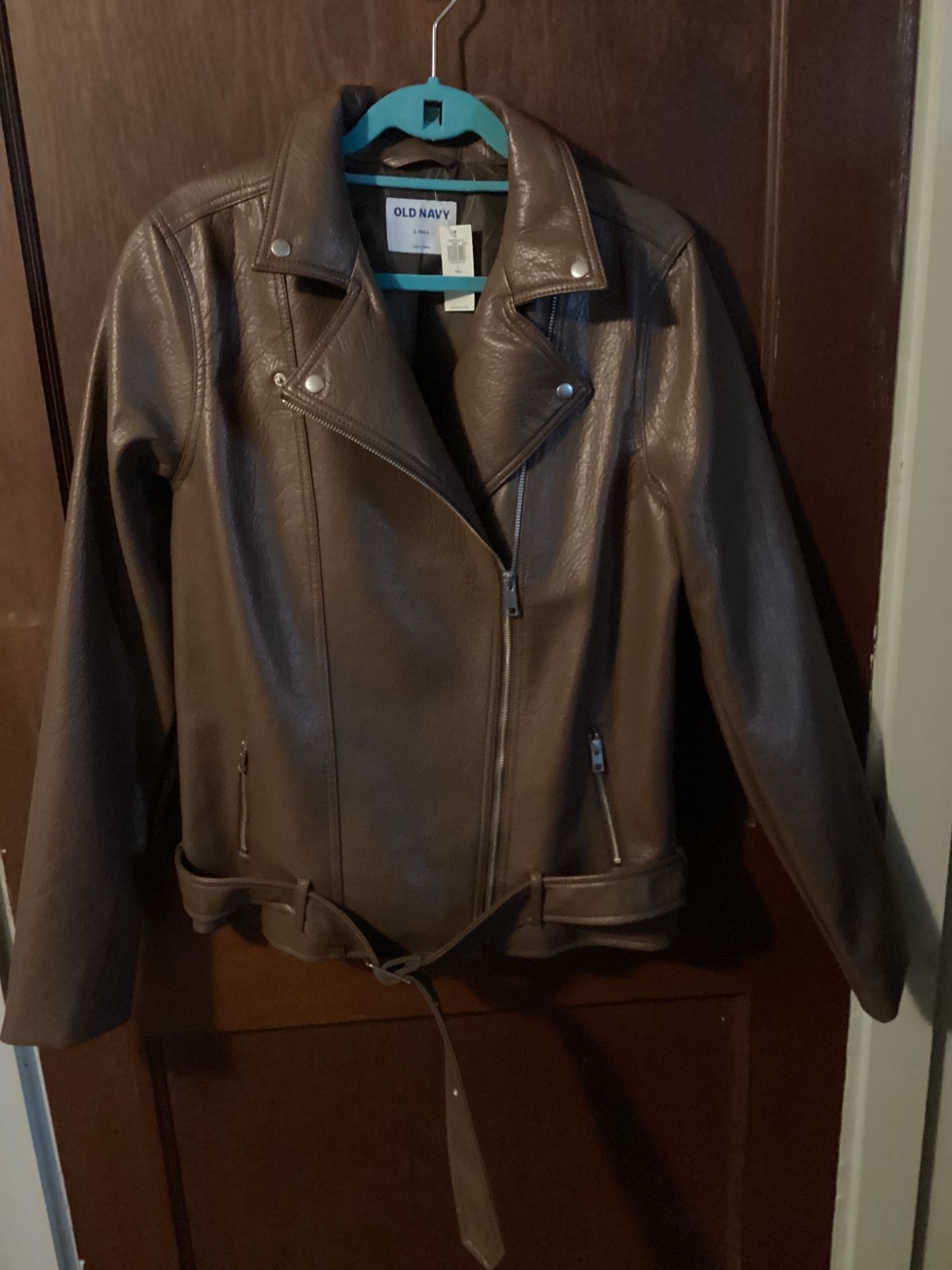 NWT old navy brown faux leather moto jacket size L Tall