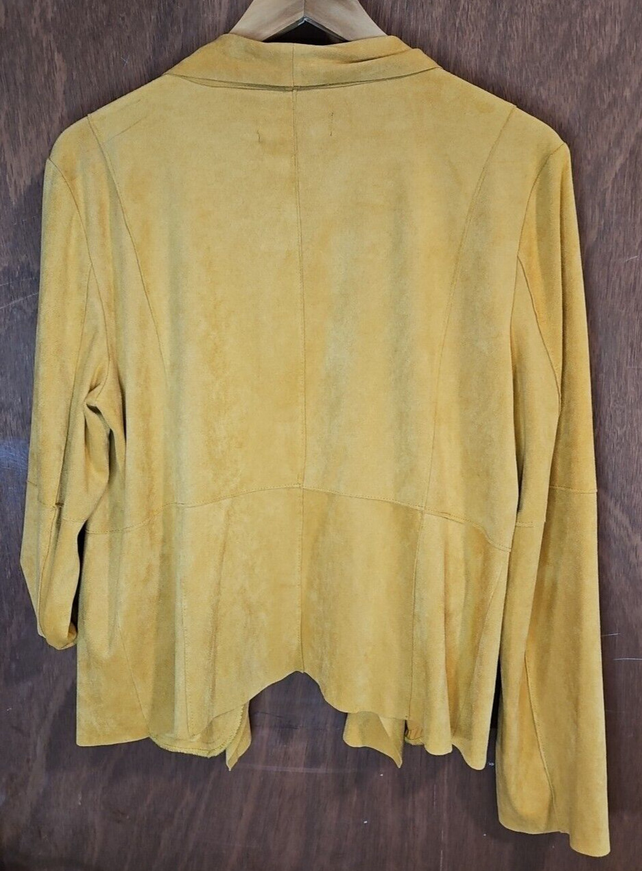 BAGATELLE Open Front Wrap Faux Suede MOTO Jacket Gold Yellow Mustard Sz W/LG EUC