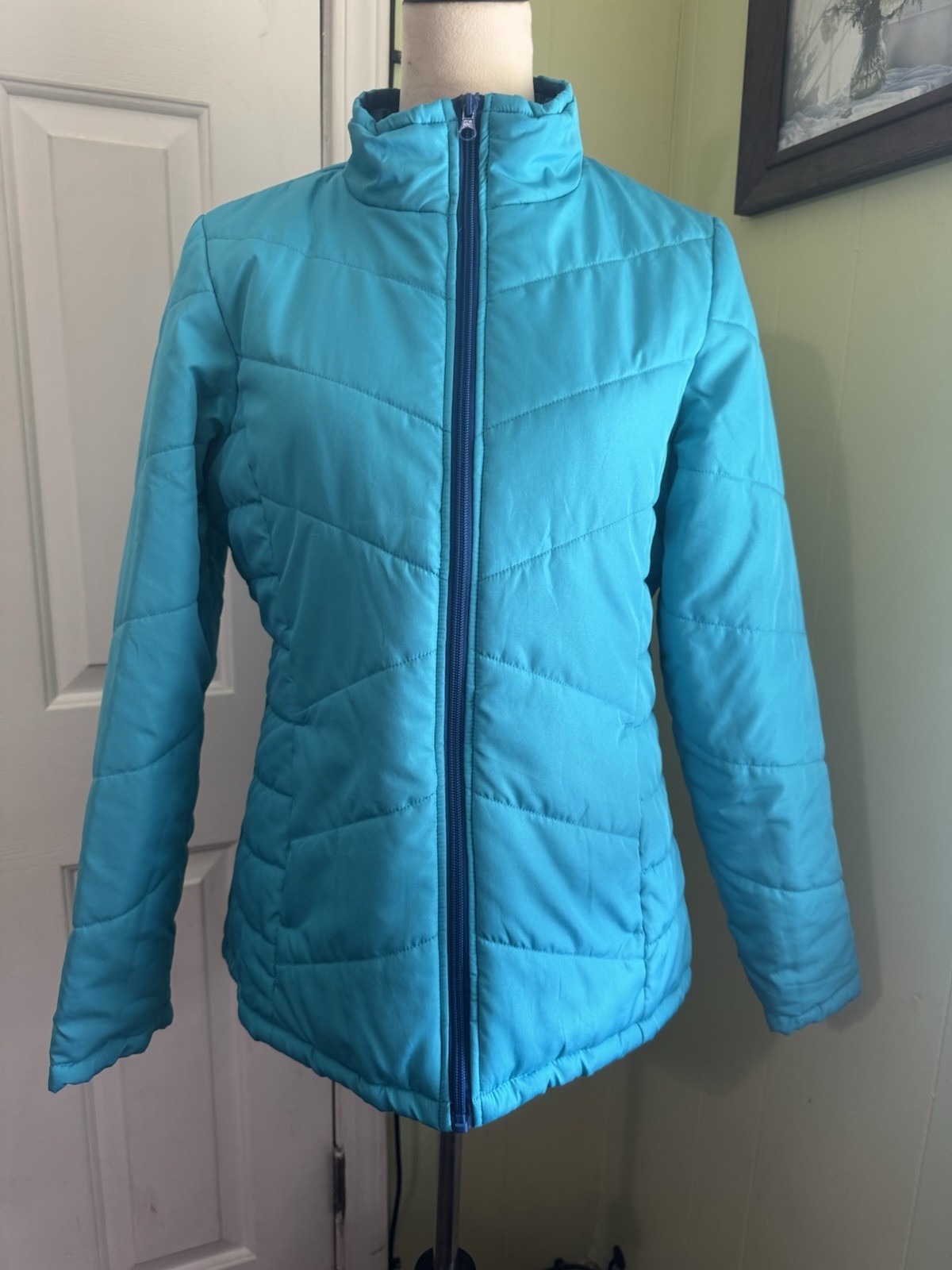 Faded Glory Full Zip Quilted Puffer Women’s Aqua Falls Jacket Size M