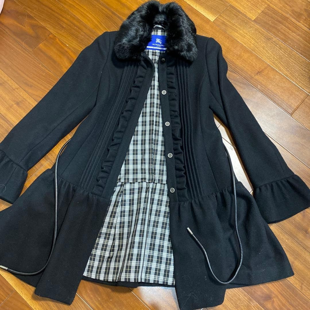 Burberry Blue Label check frill long coat black 36