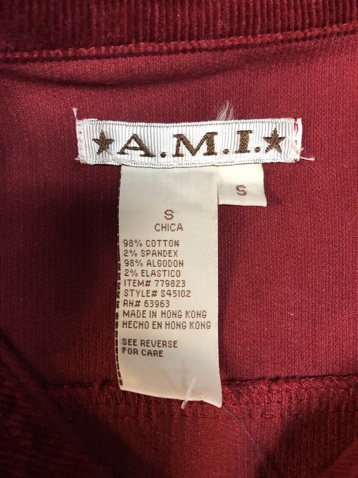 AMI, Woman’s, Jacket, Red, Corduroy, Buttons Up, 2 External Pockets, Size S.: