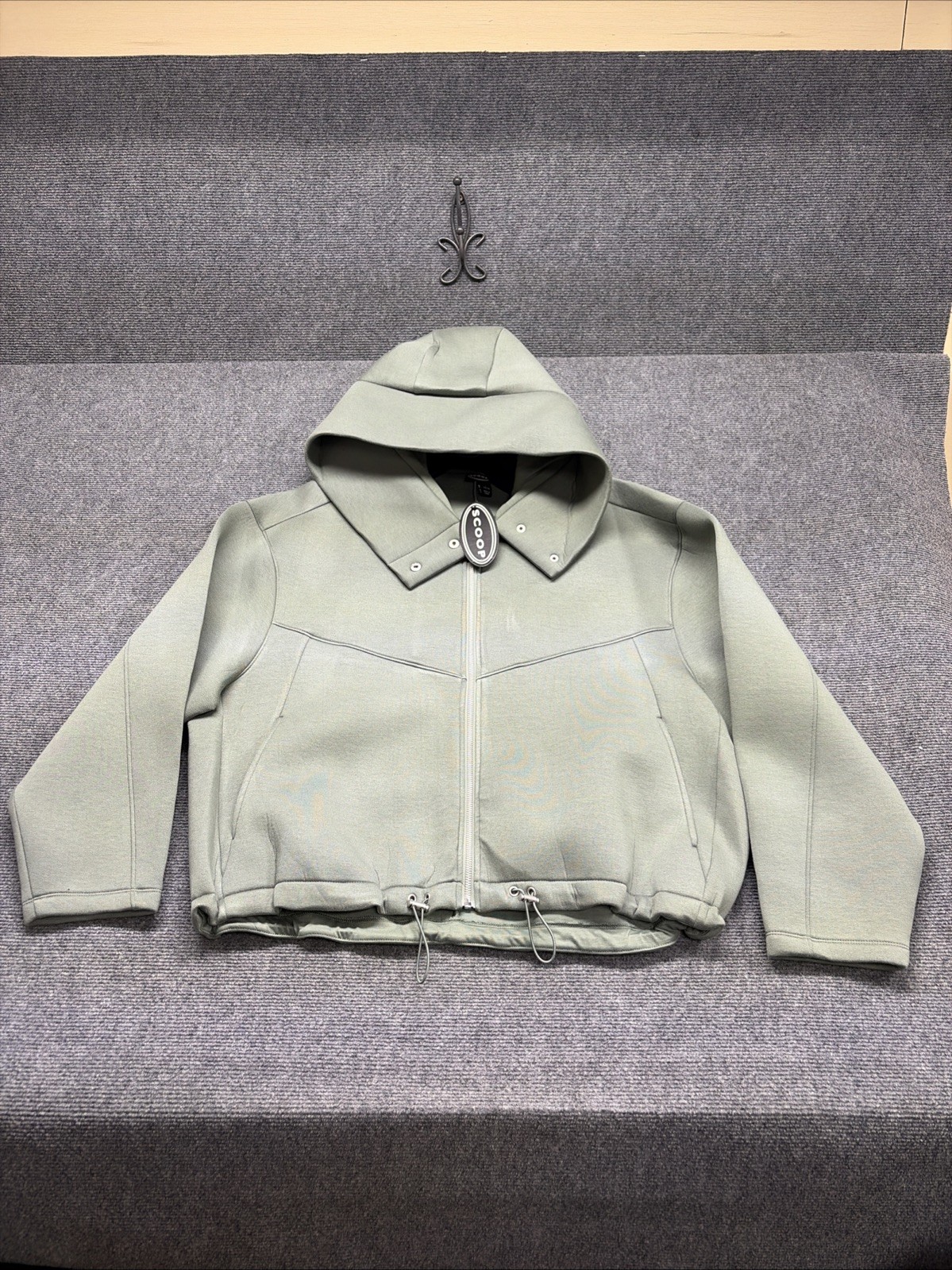 Scoop Hooded Neoprene Oversized Jacket Women’s Size Large Green Full Zip